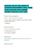 AUDITING THE ART AND SCIENCE OF&NewLine;ASSURANCE ENGAGEMENTS FINAL PAPER&NewLine;TESTED QUESTIONS WITH VERIFIED&NewLine;ANSWERS COMPLETE STUDY SHEET