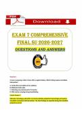 Exam 7 Comprehensive Final SU &lpar;PDF&rpar; &vert; &lpar;2026&ndash;2027&rpar; &vert; Nursing Exam Questions &vert; Comprehensive Nursing