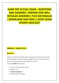 AANP FNP ACTUAL EXAM &ndash; QUESTIONS &NewLine;AND ANSWERS &vert; VERIFIED AND WELL &NewLine;DETAILED ANSWERS &vert; PLUS RATIONALES &NewLine;&vert; DOWNLOAD AND PASS &vert; LATEST EXAM &NewLine;UPDATE 2026&sol;2027