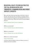 BEHAVIORAL HEALTH TECHNICIAN PRACTICE&NewLine;TEST FULL REVISION NOTES WITH&NewLine;THERAPEUTIC COMMUNICATION AND PATIENT&NewLine;SUPPORT CONCEPTS&NewLine;
