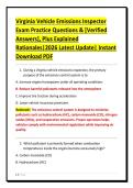 Virginia Vehicle Emissions Inspector&NewLine;Exam Practice Questions & &lbrack;Verified&NewLine;Answers&rsqb;&comma; Plus Explained&NewLine;Rationales&vert;2026 Latest Update&vert; Instant&NewLine;Download PDF