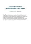 California Water Treatment Operator Certification Exam &ndash; Grade T1&NewLine;Questions & Answers with Rationales&vert; Latest Update