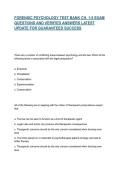FORENSIC PSYCHOLOGY TEST BANK CH&period; 1-5 EXAM QUESTIONS AND VERIFIED ANSWERS LATEST UPDATE FOR GUARANTEED SUCCESS