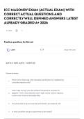 ICC MASONRY EXAM &lpar;ACTUAL EXAM&rpar; WITH CORRECT ACTUAL QUESTIONS AND CORRECTLY WELL DEFINED ANSWERS LATEST ALREADY GRADED A&plus; 2026&NewLine;&NewLine;