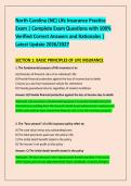 North Carolina &lpar;NC&rpar; Life Insurance Practice &NewLine;Exam &vert; Complete Exam Questions with 100&percnt; &NewLine;Verified Correct Answers and Rationales &vert; &NewLine;Latest Update 2026&sol;2027