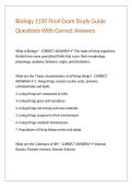 Biology 1150 Final Exam Study Guide Questions With Correct Answers 