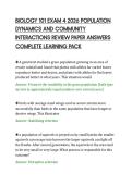 BIOLOGY 101 EXAM 4 2026 POPULATION&NewLine;DYNAMICS AND COMMUNITY&NewLine;INTERACTIONS REVIEW PAPER ANSWERS&NewLine;COMPLETE LEARNING PACK&NewLine;