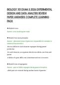BIOLOGY 101 EXAM 5 2026 EXPERIMENTAL&NewLine;DESIGN AND DATA ANALYSIS REVIEW&NewLine;PAPER ANSWERS COMPLETE LEARNING&NewLine;PACK