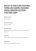 BIOLOGY 101 EXAM 5 2026 HYPOTHESIS&NewLine;TESTING AND SCIENTIFIC REASONING&NewLine;MODULE QUESTIONS SOLUTIONS&NewLine;STRUCTURED SCRIPT&NewLine;