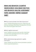 BRAIN AND BEHAVIOR COGNITIVE&NewLine;NEUROSCIENCE 2026 BRAIN FUNCTION&NewLine;AND BEHAVIOR ANALYSIS ASSESSMENT&NewLine;PAPER ANSWERS VERIFIED SUMMARY&NewLine;SHEET&NewLine;