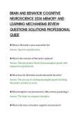 BRAIN AND BEHAVIOR COGNITIVE&NewLine;NEUROSCIENCE 2026 MEMORY AND&NewLine;LEARNING MECHANISMS REVIEW&NewLine;QUESTIONS SOLUTIONS PROFESSIONAL&NewLine;GUIDE&NewLine;