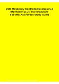 DoD Mandatory Controlled Unclassified Information CUI Training Exam Security Awareness Study Guide Questions and Answers Latest Version 2026&sol;2027