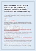 NURS 480 EXAM 3 2026 UPDATE&NewLine;QUESTIONS AND CORRECT&NewLine;VERIFIED ANSWERS ALREADY&NewLine;GRADED A&plus; &lpar;BRAND NEW VISION&rpar;