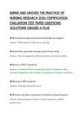 BURNS AND GROVES THE PRACTICE OF&NewLine;NURSING RESEARCH 2026 CERTIFICATION&NewLine;EVALUATION TEST PAPER QUESTIONS&NewLine;SOLUTIONS GRADED A PLUS&NewLine;