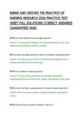 BURNS AND GROVES THE PRACTICE OF&NewLine;NURSING RESEARCH 2026 PRACTICE TEST&NewLine;SHEET FULL SOLUTIONS CORRECT ANSWERS&NewLine;GUARANTEED PASS