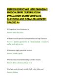 BUSINESS ESSENTIALS 10TH CANADIAN&NewLine;EDITION EBERT CERTIFICATION&NewLine;EVALUATION EXAMS COMPLETE&NewLine;QUESTIONS AND DETAILED ANSWERS&NewLine;GRADED A&plus;
