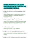 BUSINESS TECHNOLOGY AND SOCIETY&NewLine;FINAL PAPER COMPLETE QUESTIONS AND&NewLine;ANSWERS EXPERT REVIEWED