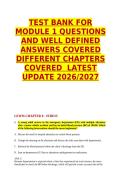 TEST BANK FOR MODULE 1 QUESTIONS AND WELL DEFINED ANSWERS COVERED DIFFERENT CHAPTERS COVERED  LATEST UPDATE 2026&sol;2027