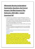 Minnesota Nursing Jurisprudence &NewLine;Examination Questions And Correct &NewLine;Answers &lpar;Verified Answers&rpar; Plus &NewLine;Rationales 2026 Q&A &vert; Instant &NewLine;Download Pdf