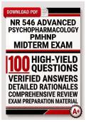 NR 546 Advanced Psychopharmacology PMHNP Midterm Exam &lpar;PDF&rpar; &vert; 2026 Practice Questions