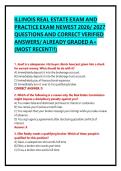 ILLINOIS REAL ESTATE EXAM AND PRACTICE EXAM NEWEST 2026&sol; 2027 QUESTIONS AND CORRECT VERIFIED ANSWERS&sol; ALREADY GRADED A&plus; &lpar;MOST RECENT&excl;&excl;&rpar;