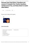 Personal Lines Final EXAM&comma; &vert;&vert; Questions and Answers &vert;&vert; Complete Test&comma; Practice Questions&comma; Verified Answer Key&comma; and Study Guide for &lpar;Latest 2026 Edition&rpar;&NewLine;&NewLine;