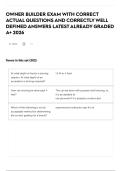 OWNER BUILDER EXAM WITH CORRECT ACTUAL QUESTIONS AND CORRECTLY WELL DEFINED ANSWERS LATEST ALREADY GRADED A&plus; 2026