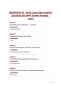 HAZWOPER 40 &ndash; Final Exam with Complete&NewLine;Questions and 100&percnt; Correct Answers &NewLine;Latest