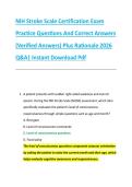 NIH Stroke Scale Certification Exam &NewLine;Practice Questions And Correct Answers &NewLine;&lpar;Verified Answers&rpar; Plus Rationale 2026 &NewLine;Q&A&vert; Instant Download Pdf