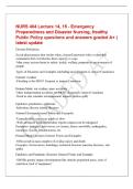 NURS 404 Lecture 14&comma; 15 - Emergency&NewLine;Preparedness and Disaster Nursing&comma; Healthy&NewLine;Public Policy questions and answers graded A&plus; &vert;&NewLine;latest update&NewLine;Disaster Definition&NewLine;Social phenomenon that results when a hazard intersects with a vulnerable&NewLine;community that