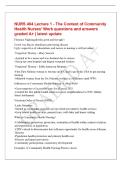 NURS 404 Lecture 1 - The Context of Community&NewLine;Health Nurses' Work questions and answers&NewLine;graded A&plus; &vert; latest update&NewLine;Florence Nightingale &lpar;the good and the ugly&rpar;&NewLine;Good&colon; was big on cleanliness preventing disease&NewLine;Ugly&colon; supportive of colonialism&comma; and