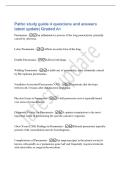 Patho study guide 4 questions and answers&NewLine;latest update&vert; Graded A&plus;&NewLine;Pneumonia - An inflammatory process of the lung parenchyma&comma; primarily&NewLine;caused by infection&period;&NewLine;Lobar Pneumonia - Affects an entire lobe of the lung&period;&NewLine;Double Pneumonia - Affects both lungs&period;