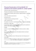Physical Examination of Urine MLAB 1211&NewLine;questions and answers graded A&plus; &vert; latest update&NewLine;urine color&comma; clarity&comma; and specific gravity&NewLine;The physical examination of urine includes the determination of the&colon;&NewLine;normal metabolic functions&comma; physical activity&comma; inge