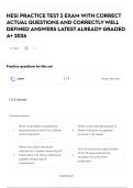 HESI PRACTICE TEST 3 EXAM WITH CORRECT ACTUAL QUESTIONS AND CORRECTLY WELL DEFINED ANSWERS LATEST ALREADY GRADED A&plus; 2026