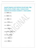 Spanish Negative and Indefinite Words Nada&comma; Algo&comma;&NewLine;Nadie&comma; Nunca&comma; Ning&uacute;n&comma; Alg&uacute;n&comma; Tampoco Exam&NewLine;questions and answers Graded A&plus; &vert; latest update&NewLine;nada - nothing&NewLine;algo - anything&NewLine;nadie - nobody&NewLine;alguien - an