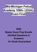 Mid-Michigan Police Academy 106th Legal Exam Final &vert; Questions & Answers&comma; Practice Test&comma; Study Guide & Revision Notes &vert; Latest 2026 PDF