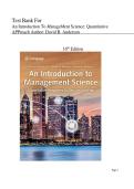Test Bank For&NewLine;An Introduction To ManageMent Science&colon; Quantitative APProach Author&colon; David R&period; Anderson&NewLine;&NewLine;&NewLine;16th Edition&lpar;NEWEST EDITION&lpar;2026&rpar;