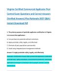 Virginia Certified Commercial Applicator Pest &NewLine;Control Exam Questions and Correct Answers &NewLine;&lpar;Verified Answers&rpar; Plus Rationale 2027 Q&A&vert; &NewLine;Instant Download Pdf