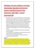 Michigan Insurance Adjuster Licensing &NewLine;Examination Questions And Correct &NewLine;Answers &lpar;Verified Answers&rpar; Plus &NewLine;Rationales 2026 Q&A &vert; Instant &NewLine;Download Pdf 