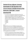 Florida All-Lines Adjuster Licensing &NewLine;Examination &lpar;6-20&rpar; Questions And &NewLine;Correct Answers &lpar;Verified Answers&rpar; Plus &NewLine;Rationales 2026 Q&A &vert; Instant &NewLine;Download Pdf 