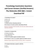 Parasitology Examination Questions and Correct Answers &lpar;Verified Answers&rpar; Plus Rationales 2026 Q&A &vert; Instant Download Pdf