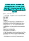 Diabetes Mellitus Reviewer and NCLEX Questions ACTUAL EXAM 2026&sol;2027 &vert; Diabetes Nursing Review &vert; Verified Q&A &vert; Pass Guaranteed - A&plus; Graded