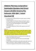 Alabama Pharmacy Jurisprudence &NewLine;Examination Questions And Correct &NewLine;Answers &lpar;Verified Answers&rpar; Plus &NewLine;Rationales 2026 Q&A &vert; Instant &NewLine;Download Pdf 