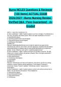 Burns NCLEX Questions & Reviewer &lpar;100 Items&rpar; ACTUAL EXAM 2026&sol;2027 &vert; Burns Nursing Review &vert; Verified Q&A &vert; Pass Guaranteed - A&plus; Graded