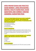 APEA PMHNP EXAM AND PRACTICE EXAM NEWEST &vert; APEA PSYCHIATRIC-MENTAL HEALTH NURSE REAL EXAM QUESTIONS AND CORRECT VERIFIED ANSWERS&sol; GURANTEED PASS