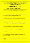 CA DMV MOTORCYCLE &NewLine;WRITTEN TEST &NewLine;QUESTIONS AND &NewLine;ANSWERS 2026 - 2027