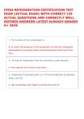 CFESA REFRIGERATION CERTIFICATION TEST &NewLine;EXAM &lpar;ACTUAL EXAM&rpar; WITH CORRECT 125 &NewLine;ACTUAL QUESTIONS AND CORRECTLY WELL &NewLine;DEFINED ANSWERS LATEST ALREADY GRADED &NewLine;A&plus; 2026 