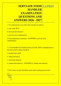 SERVSAFE FOOD &NewLine;HANDLER &NewLine;EXAMINATION &NewLine;QUESTIONS AND &NewLine;ANSWERS 2026 - 2027
