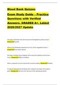 Blood Bank Quizzes &NewLine;Exam Study Guide &ndash; Practice &NewLine;Questions with Verified &NewLine;Answers&period; GRADED A&plus;&period; Latest &NewLine;2026&sol;2027 Update 