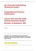 ACI Concrete Field-Testing Technician Grade I&NewLine;&NewLine;Comprehensive Practice Examination&NewLine;&NewLine;Course&colon; ACI Concrete Field-Testing Technician Grade I&NewLine;Number of Questions&colon; 200&NewLine;